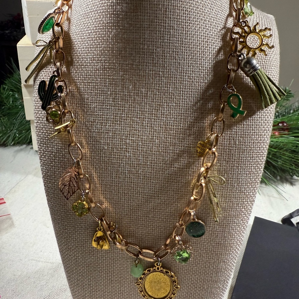 Green Chunky Charm Necklace